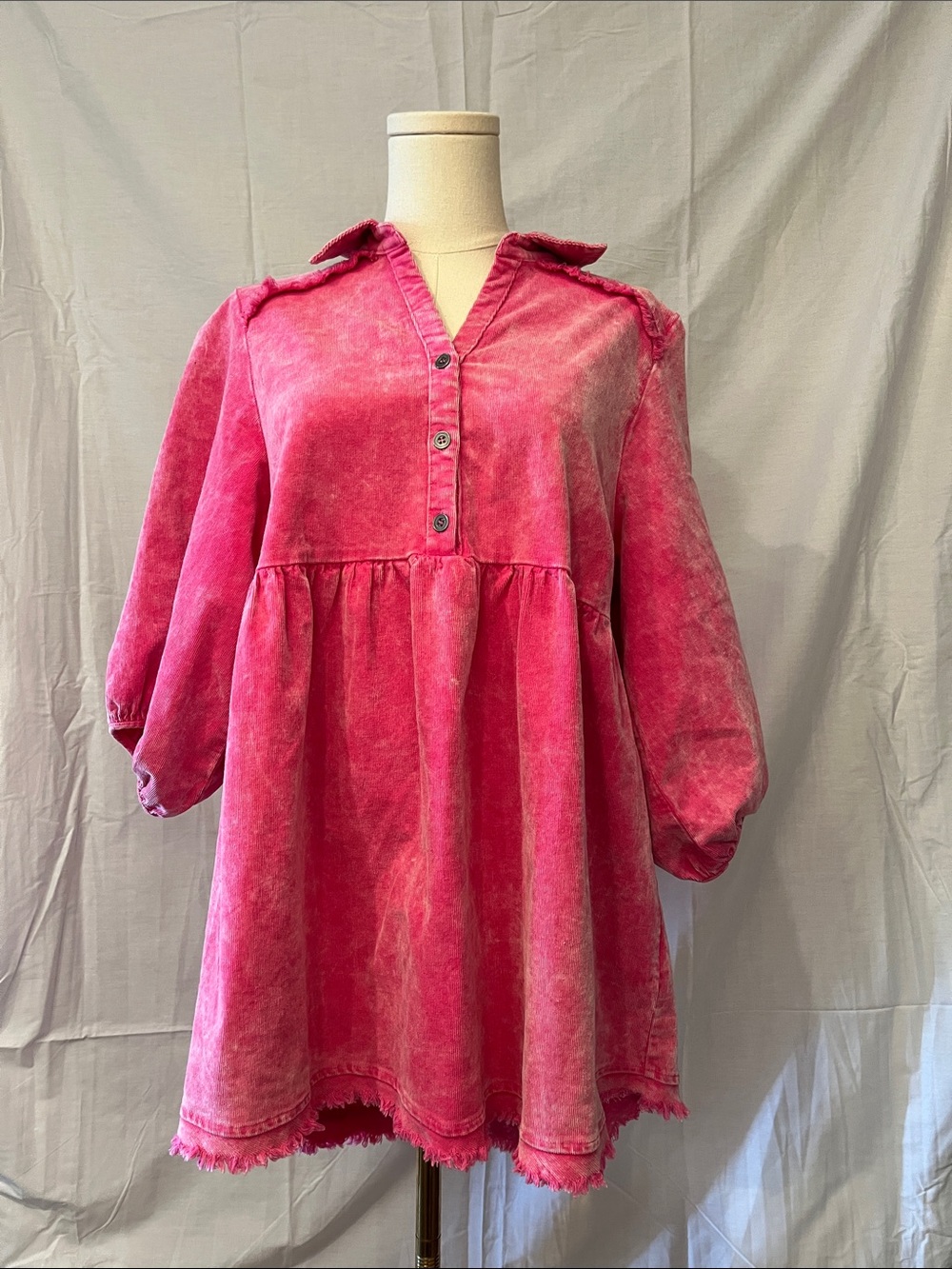 Women’s Pink Washed Button-Front Dress